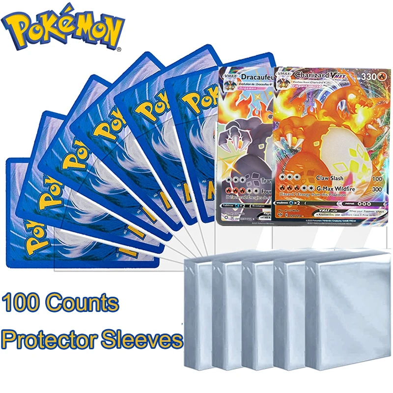 100 cuenta tarjeta de Pokemon manga Protector transparente tarjetas de juegos VMAX Yugioh Pok&eacute;mon estuche Protector carpeta ni&ntilde;os juguete para regalo-0