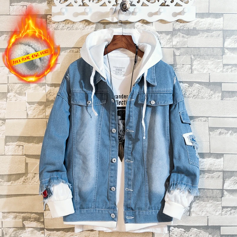 Мужские куртки весна осень имитация двух частей Лоскутная джинсовая куртка с