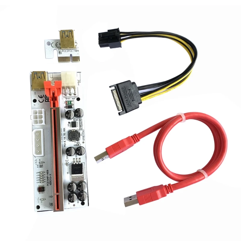 

2022 New PCI-E Riser Card Whiteboard PCI-E 1X to16X 6Pin Riser Card USB 3.0 Extension Cable Adapter Card for Miner Mining