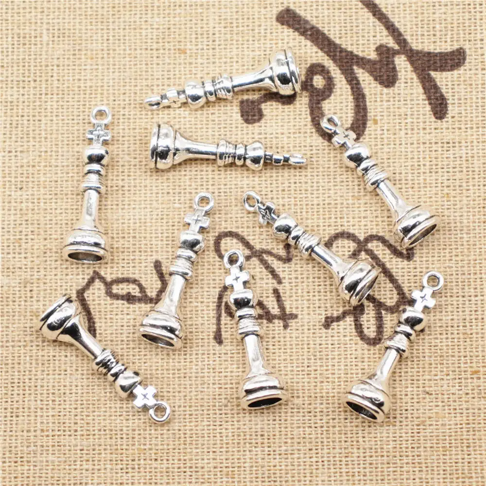 

For Jewelri Make 8x26mm International Chess Charms Antique Silver Color 10pcs