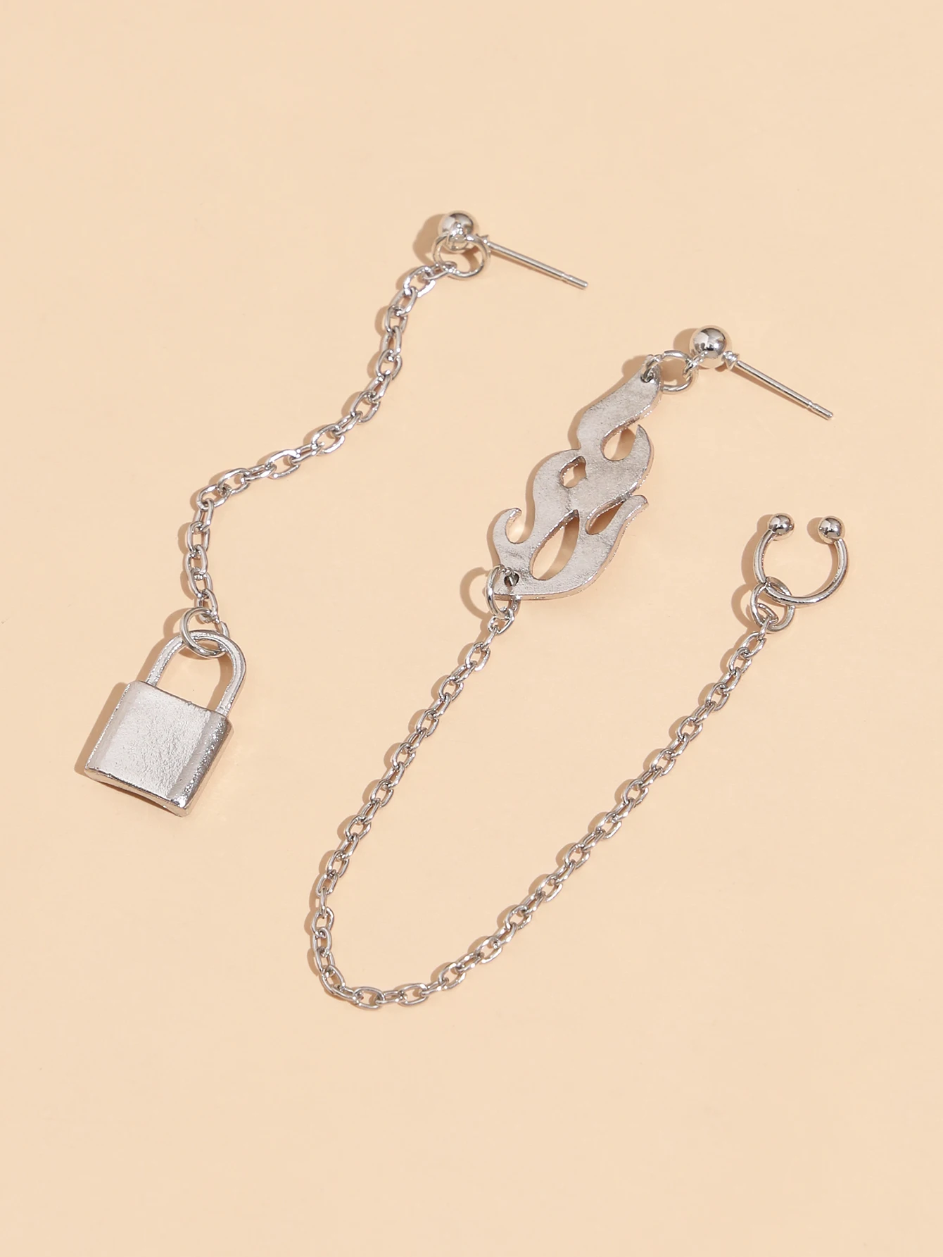 

Stillgirl Punk Silver Color Flame Lock Pendant Earrings for Women Goth Tassel Unisex Teen Y2K Gift Fashion Jewelry Free Shipping