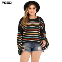 pgsd new autumn winter color stripe knitted women sweater loose o collar pagoda sleeve clothes female warm soft casual pullover