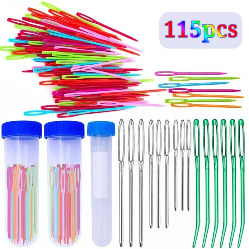 

Набор швейных игл Imzay с большими тупыми иглами и изогнутой гобеленовой иглой, набор пластиковых швейных игл с большими глазами, 115 шт.