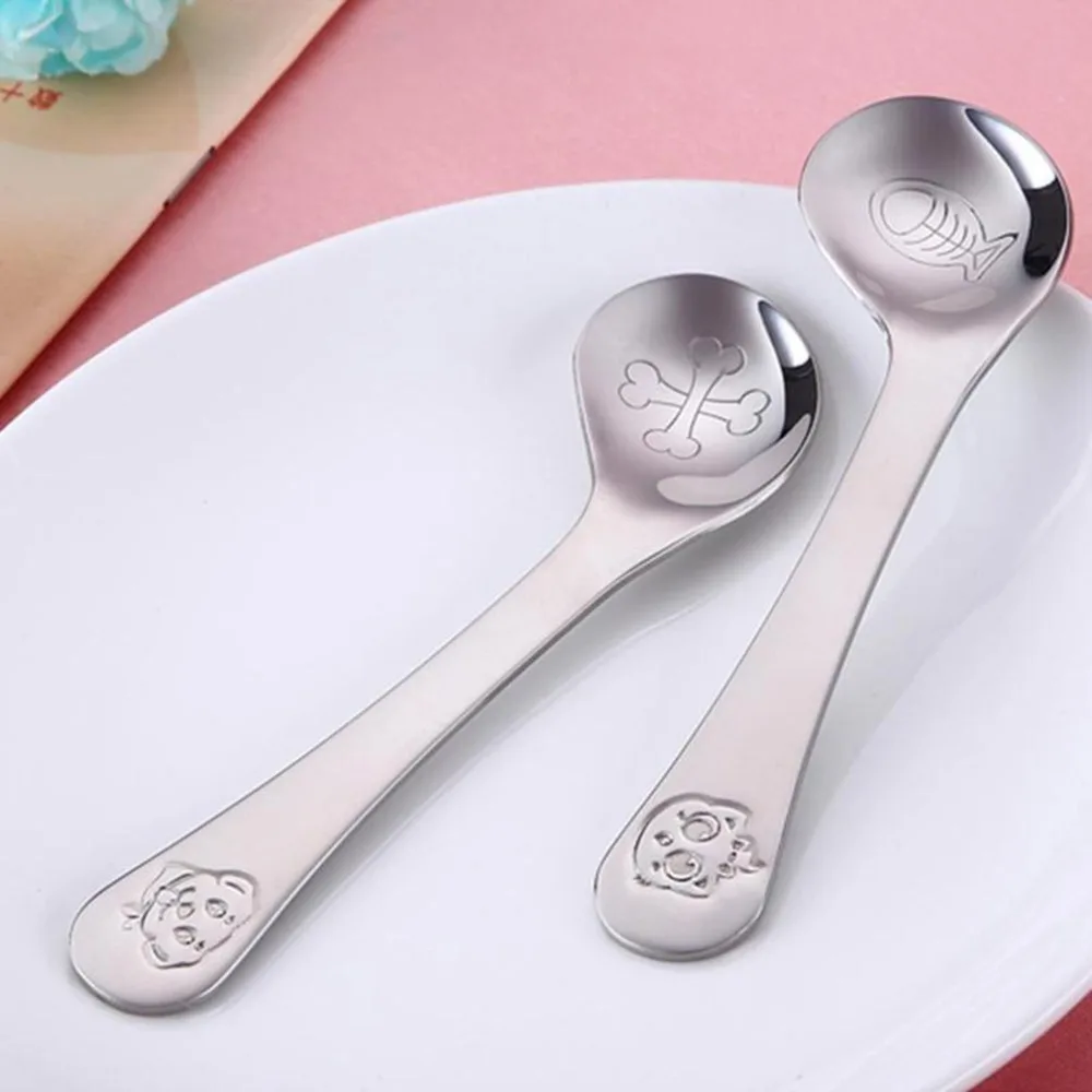 Cuchara de alimentaci&oacute;n para ni&ntilde;os, nuevo estilo, cuchara segura para beb&eacute;, cuchara curva de acero inoxidable, vajilla de pr&aacute;ctica para beb&eacute;-3