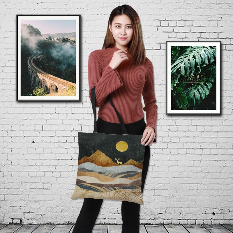 RAVIDINO doube-боковая абстрактная картина сумка большая емкость продуктовый мешок