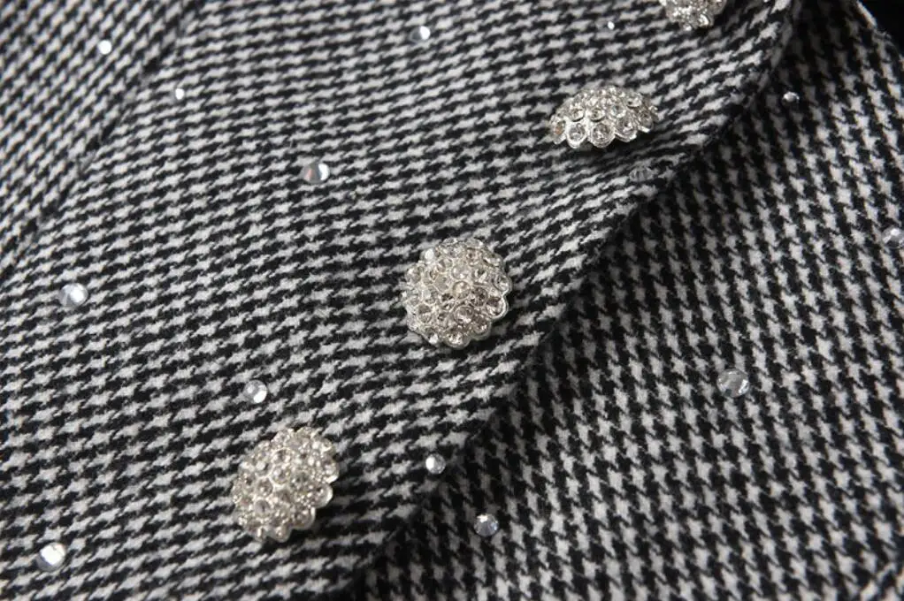 

Spring Autumn Houndstooth Tweed Coat Women Vintage Diamonds Buttons Medium Long jacket women 2021 abrigo mujer s775