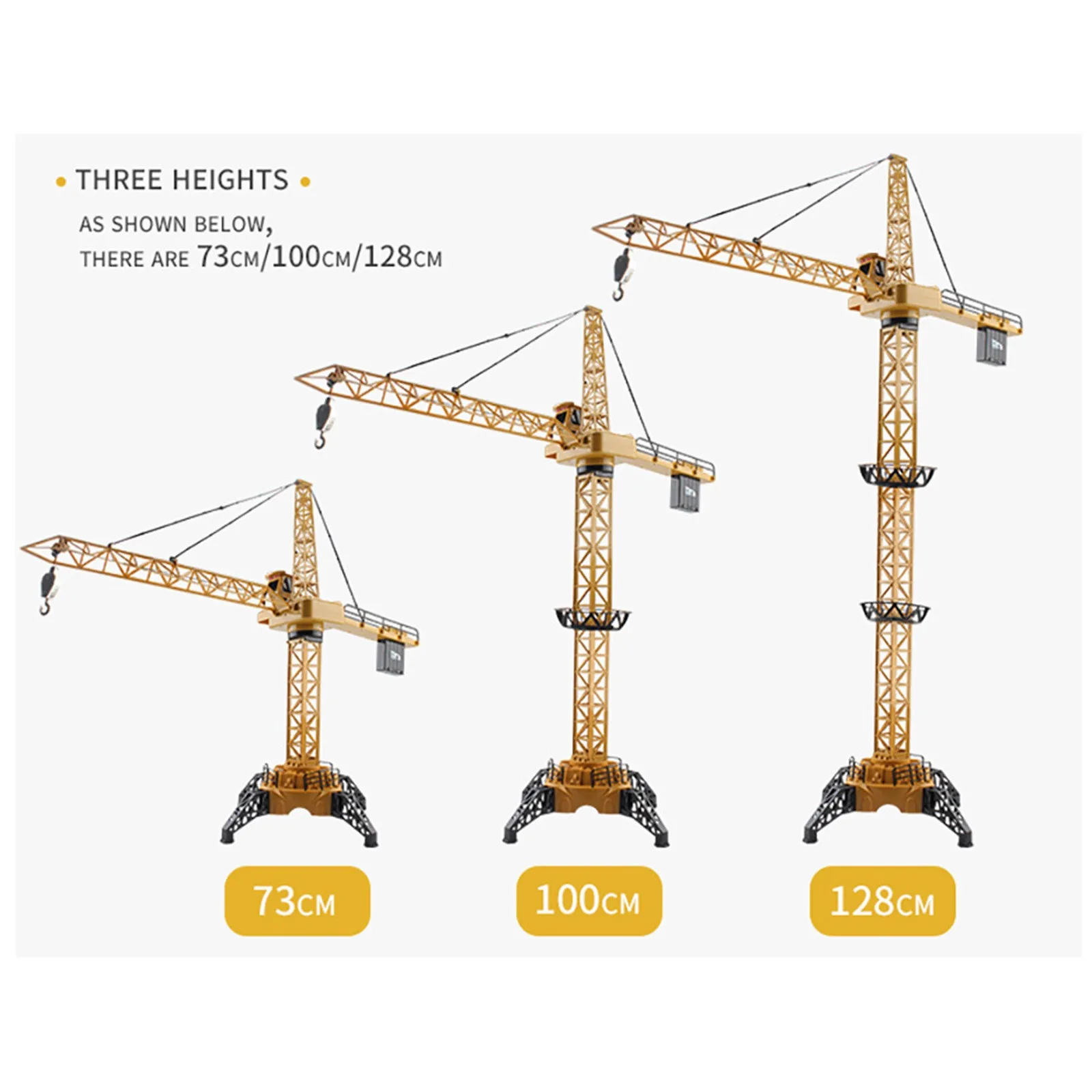 

50-inch four-channel wire control, rotatable 680 degrees, the hook rises and falls, the large crane tower with lights, the toy F