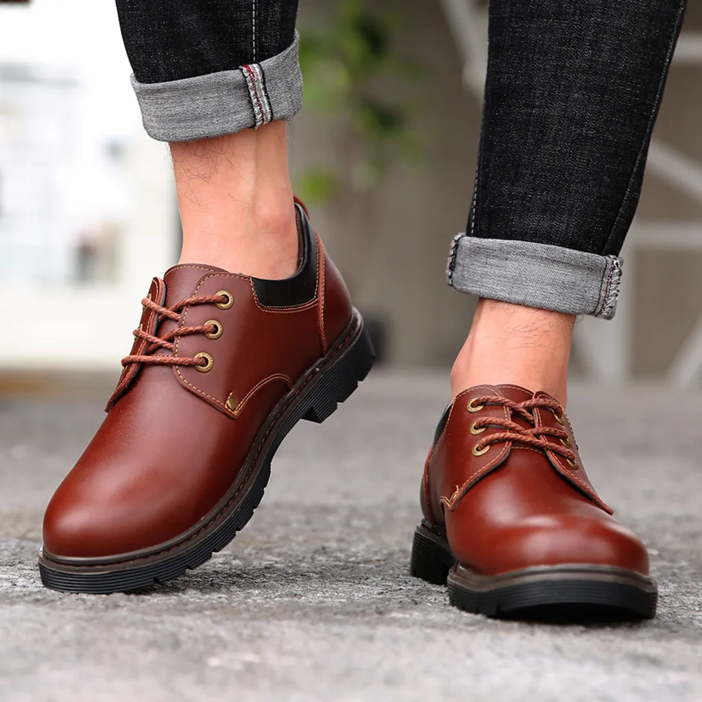 Мужская кожаная обувь на танкетке ботинки высокого качества мужская деловая