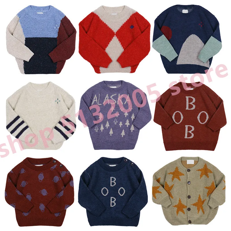 BO KIDS/ г. Осенне-зимние новые детские комплекты свитеров с круглым вырезом, свитер с вышитым буквенным принтом
