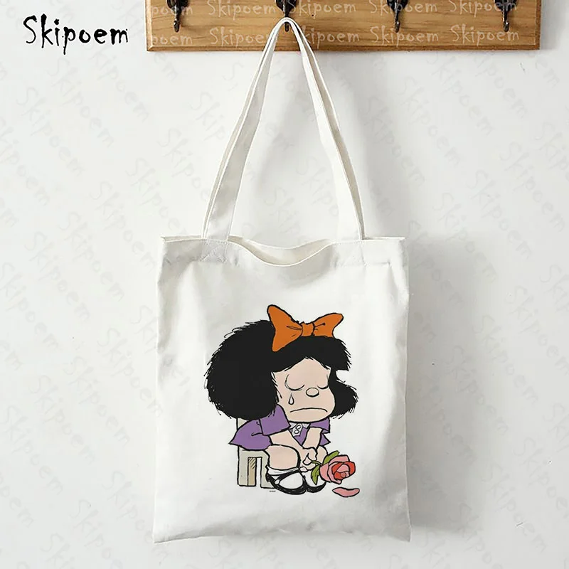 

Женская холщовая сумка Mafalda, Большая вместительная сумочка-тоут на плечо с рисунком в готическом стиле Харадзюку