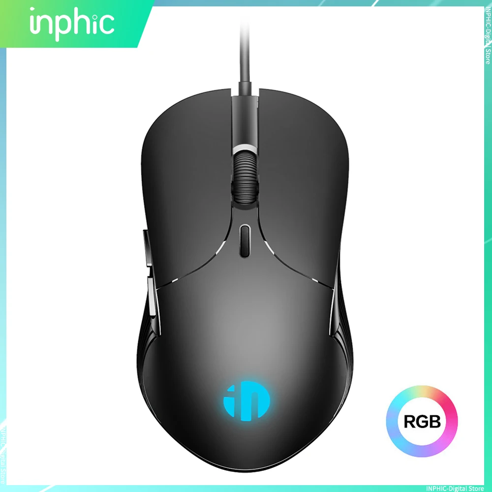 

Игровая мышь INPHIC, проводная, 4000 DPI, 6 кнопок, светодиодная, оптическая, USB