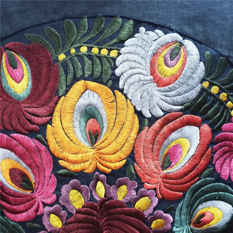 

Vintage Floral Embroidery Denim Jacket Women Cowboy Long Sleeve Turn Down Collar Casual Denim Coat Streetwear Outwear P904