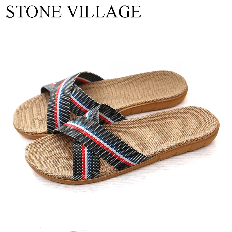 Тапки женские/мужские льняные натуральная плоская подошва Нескользящие