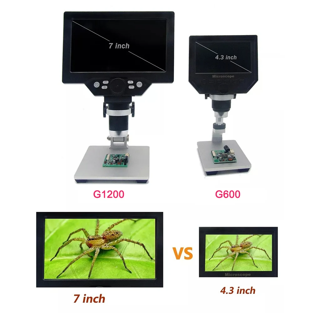 

Zoom1200X/600XDigital Microscope Electronic Video MicroscopesHD 7"4.3"LCD+Metal Stand Soldering Microscope phoneRepair Magnifier