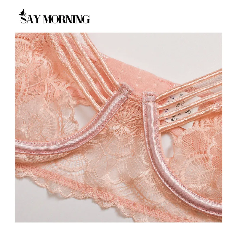 Комплект женского кружевного прозрачного нижнего белья с косточками и трусиками