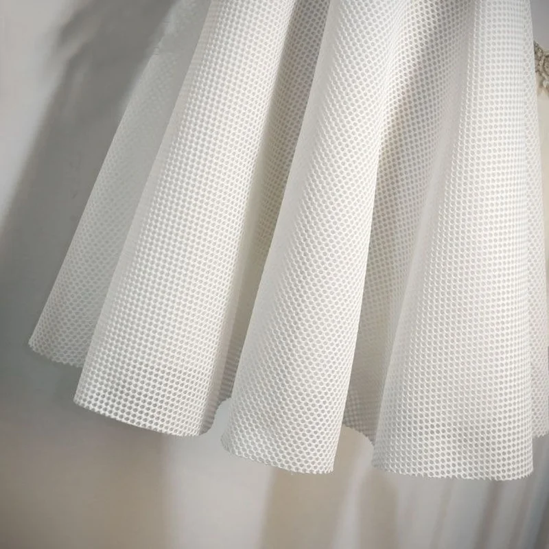 

2021 Spring Fall Korean Fashion High Waist A-line Knee-length Skirts Plaid Hollow Out Mesh Swing Skirts Plus Size Women Clothing