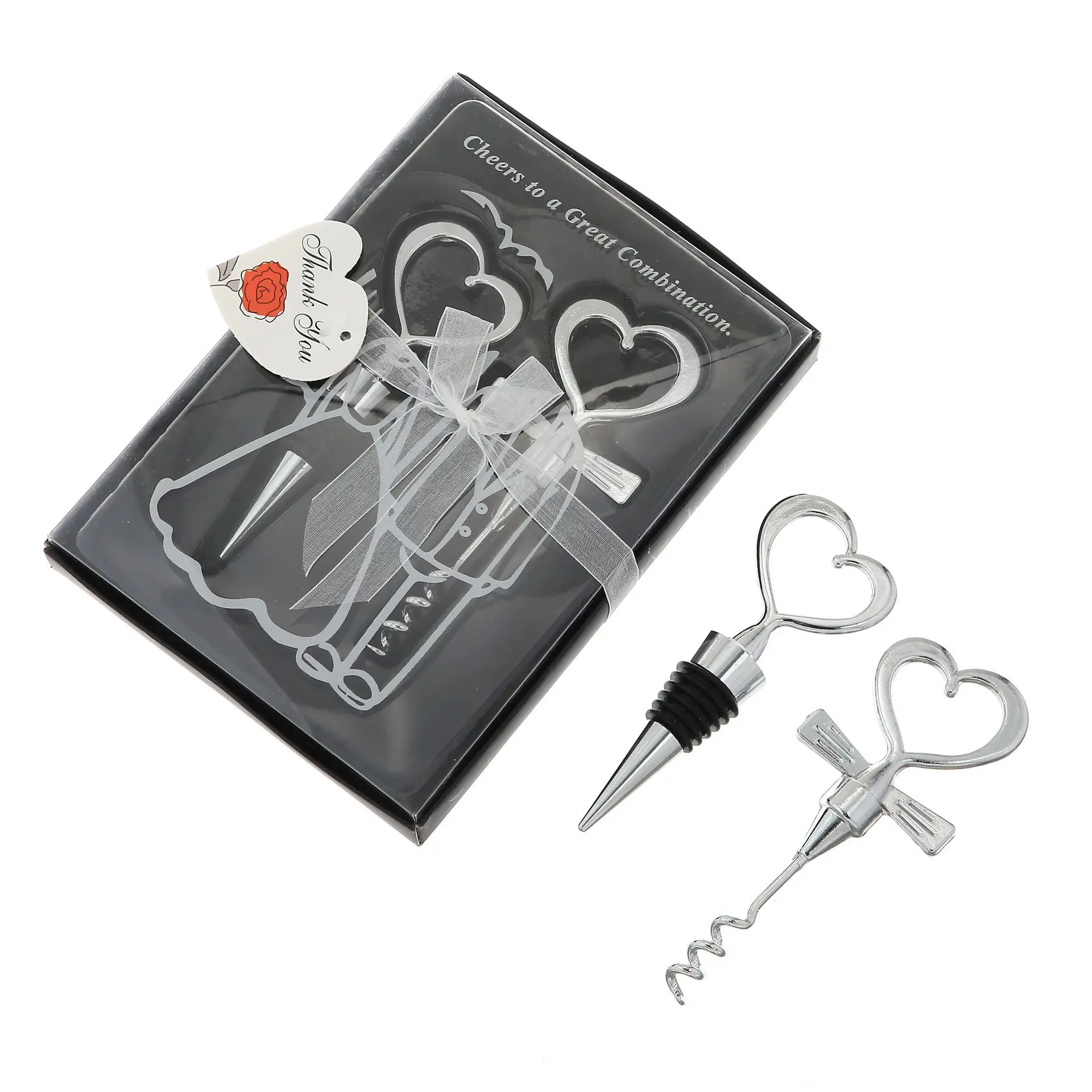 

6Pcs Heart Shaped Combination Couple Wine Bottle Opener Corkscrew And Stopper Set Wedding Decor Souvenirs Favors For Guests