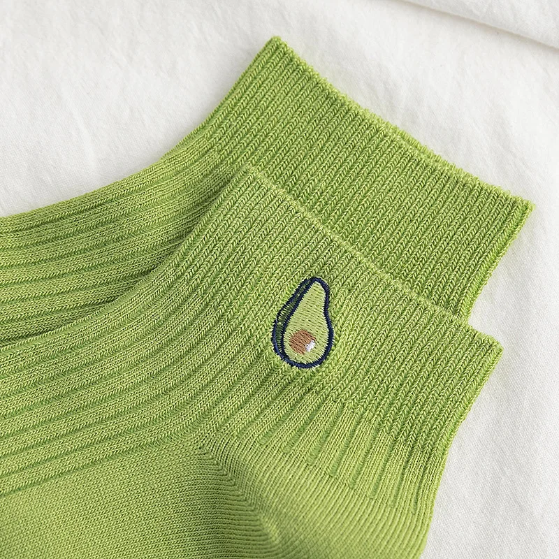 Новинка весна лето 2020 носки лодочки с изображением свежих фруктов авокадо белые