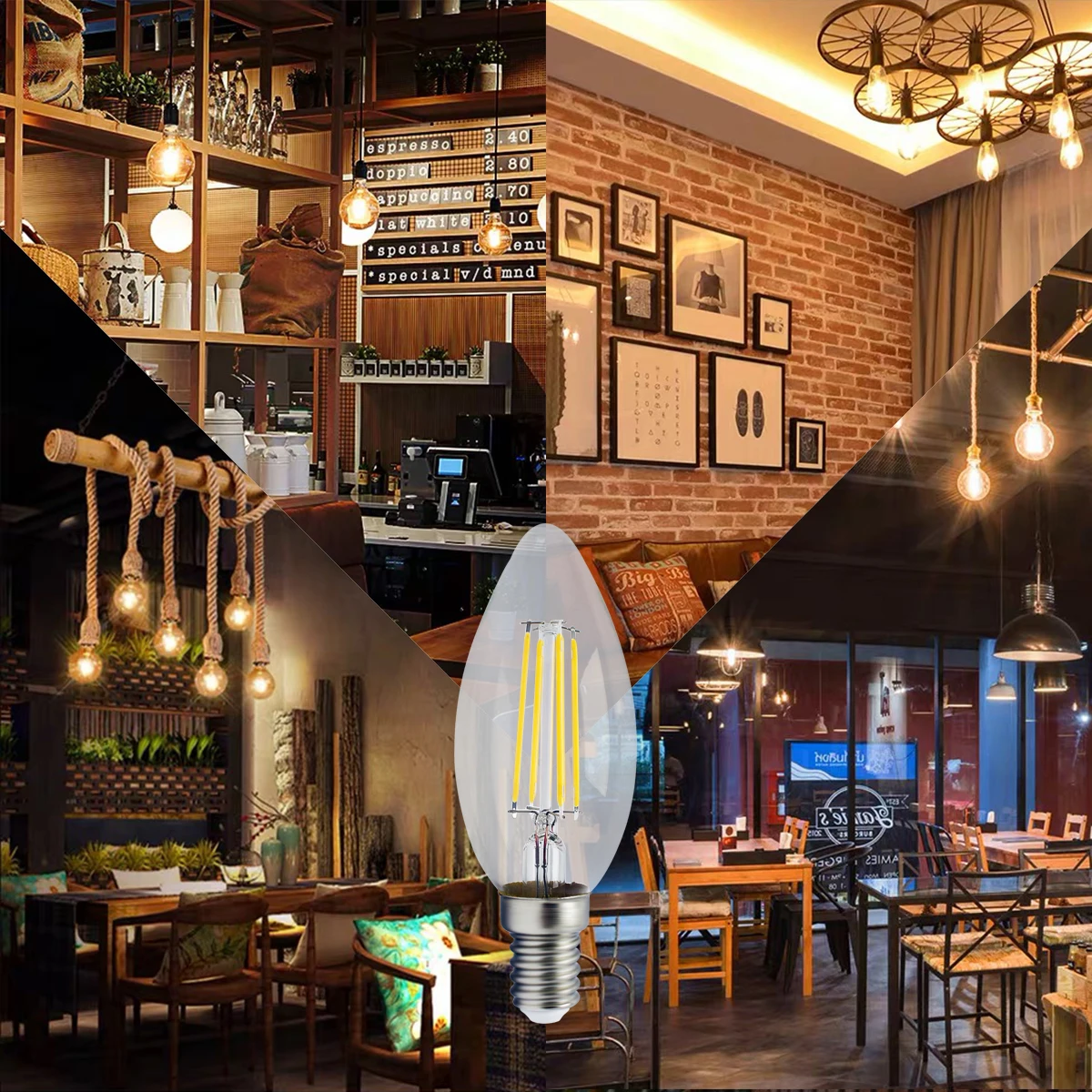 

6pcs/Lot Filament C35 4W Retro Edison Bulb E14 Bombillas 220V-240V Vintage Lamp 4000K Home Decoration