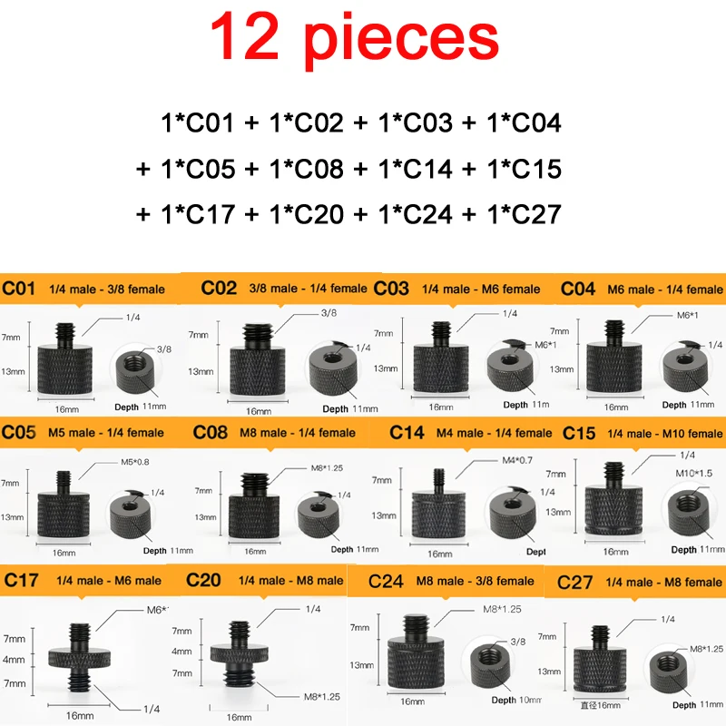 

4 pieces top selling 1/4 M8 Male to Female Thread Screw Adapter for Mic Bracket Stand Tripod Plate SLR Camera Rig Accessories