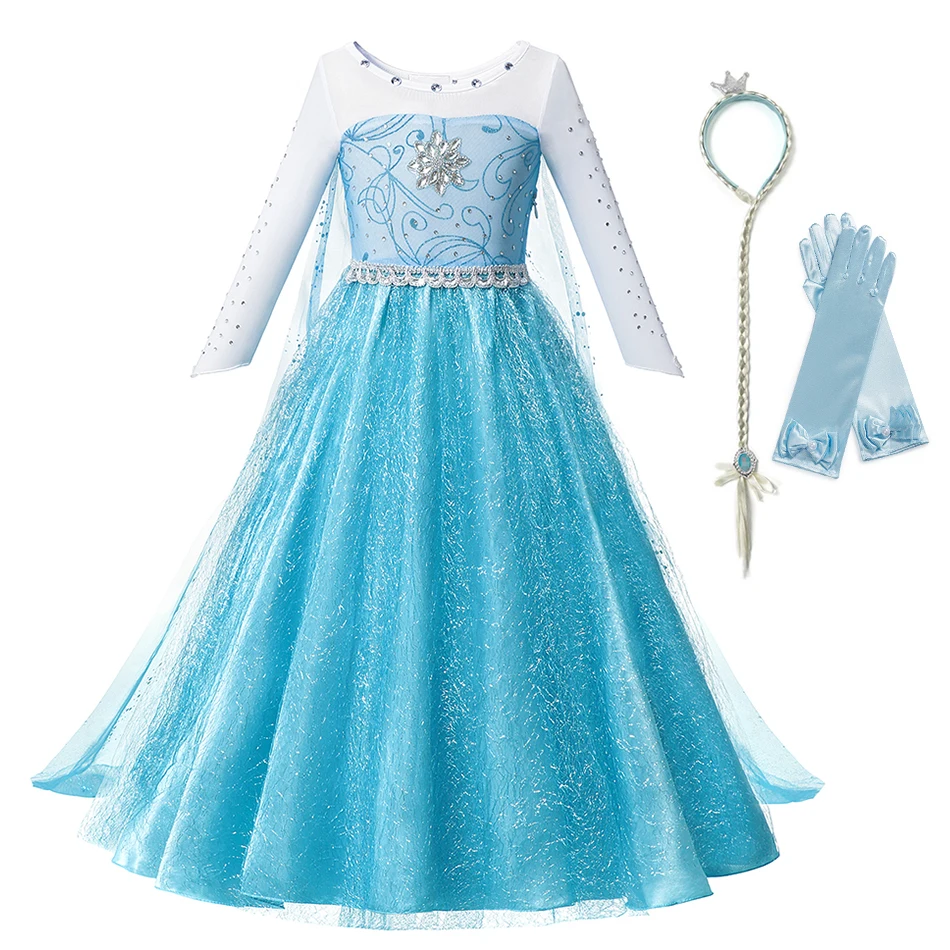 Girls Elsa Dress Princess Kids Jeweled Costume with Cloak Snow Queen Elza Children Birthday Halloween Party Fancy Cosplay | Детская