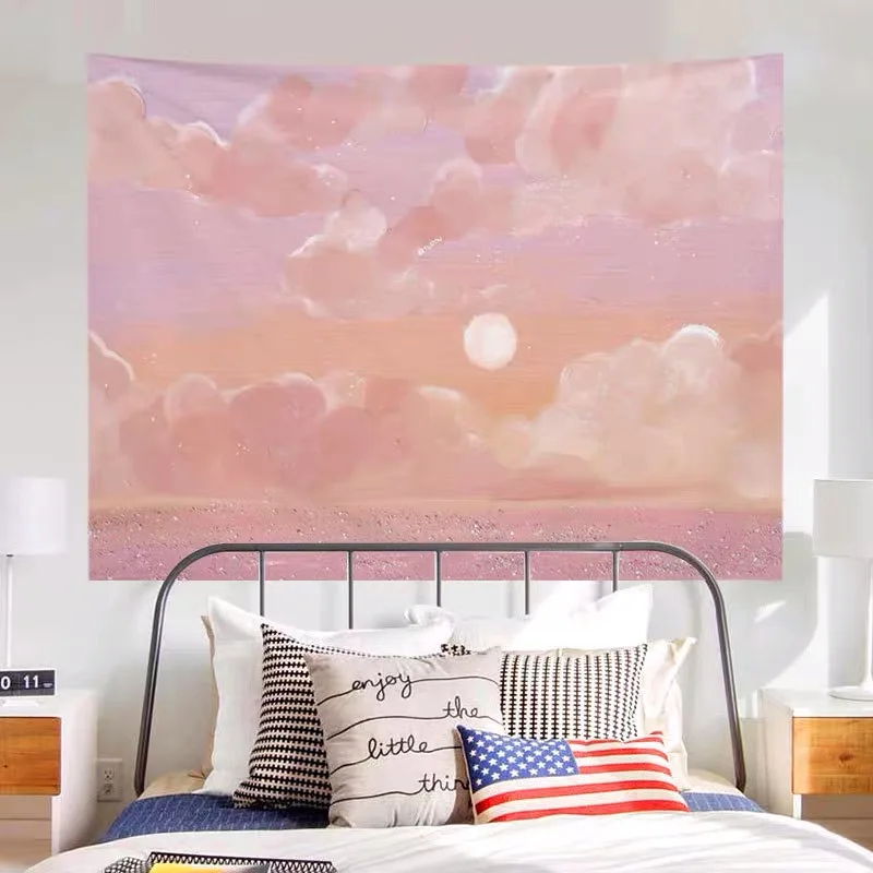 

Ins Nordic Background Cloth Watercolor Oil Painting Tapestry Bedside Tapestries Decoration Landscape Wall Kawaii Home Room Decor