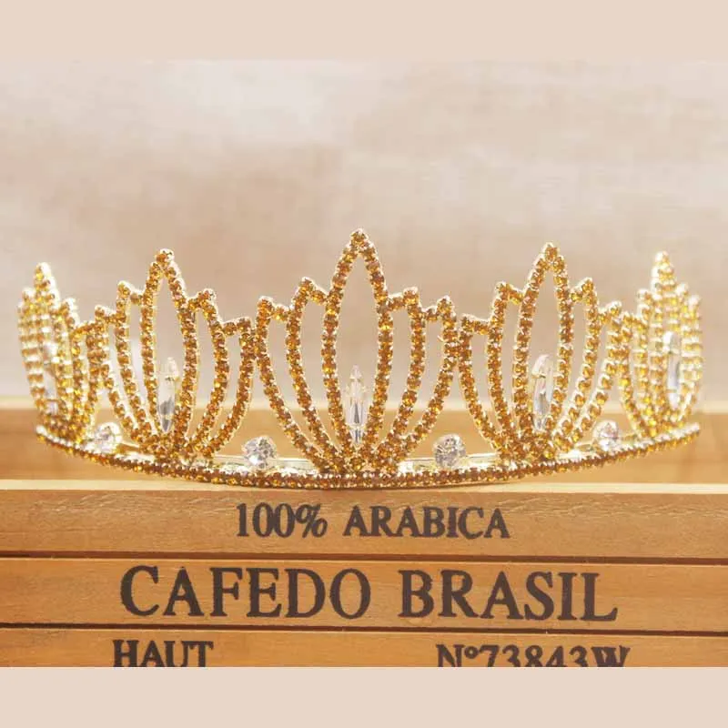 gold with yellow Zerong Новейшие женские Стразы, Королевская корона невесты и диадемы, розовые, Синие стразы, Свадебная вечеринка, головной убор для волос, ювелирная тиара - Окраска металла: gold with yellow