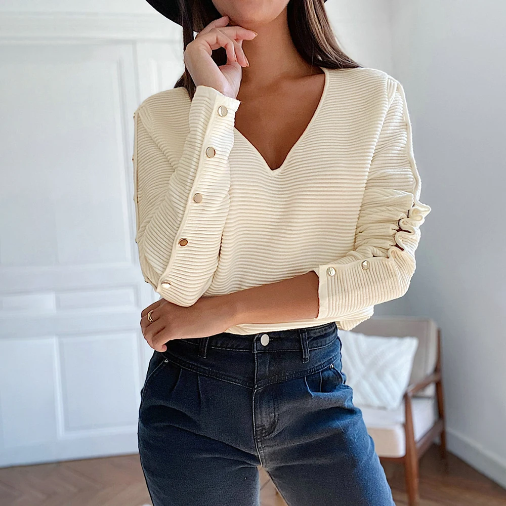 

Women Elegant Solid Sweater Blouse Fashion Spring Autumn Sexy Shoulder Long Sleeve Knitted Loose Pullover Ladies Casual Tops