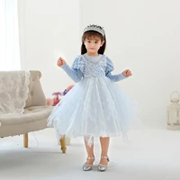autumn winter elsa princess dress girls blue long sleeve sequin tulle ball gown dresses christmas costume clothing