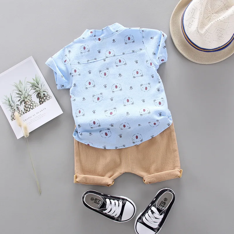 Летний комплект для маленьких мальчиков модная детская рубашка с короткими