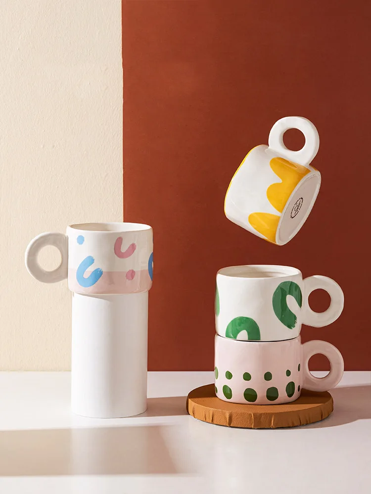 

Original Nordic Ceramic Hand-painted Coffee Milk Mug Couple's Household Cup 300ml Water Cup