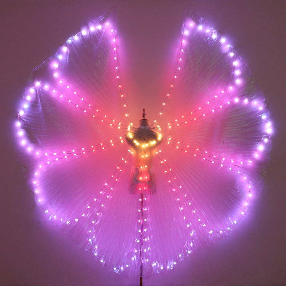 Múa Bụng LED Cánh Cầu Vồng Màu Sắc Trang Phục Xiếc Đèn LED Dạ Quang Isis Cánh Dancewear Mở 360 Độ