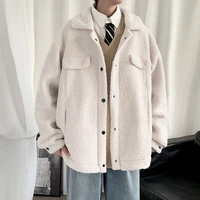 japanese fashion imitation lamb velvet jacket autumn and winter thickened simple jacket ins youth harajuku streetwear men