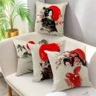 Чехол для подушки в японском стиле Сакура, льняная бежевая квадратная наволочка для офиса, украшение для суши и ресторана, 45x45