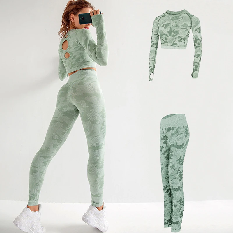 

Camouflage Two Piece Yoga Set Women Workout Fitness Clothing Sports Bras 2 Piece Set Women Workout Leggings Set