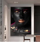 Африканские черные женские холщовые часы с будильником и золотыми губами, картина маслом, Настенная картина, постер, современное искусство, украшение для дома