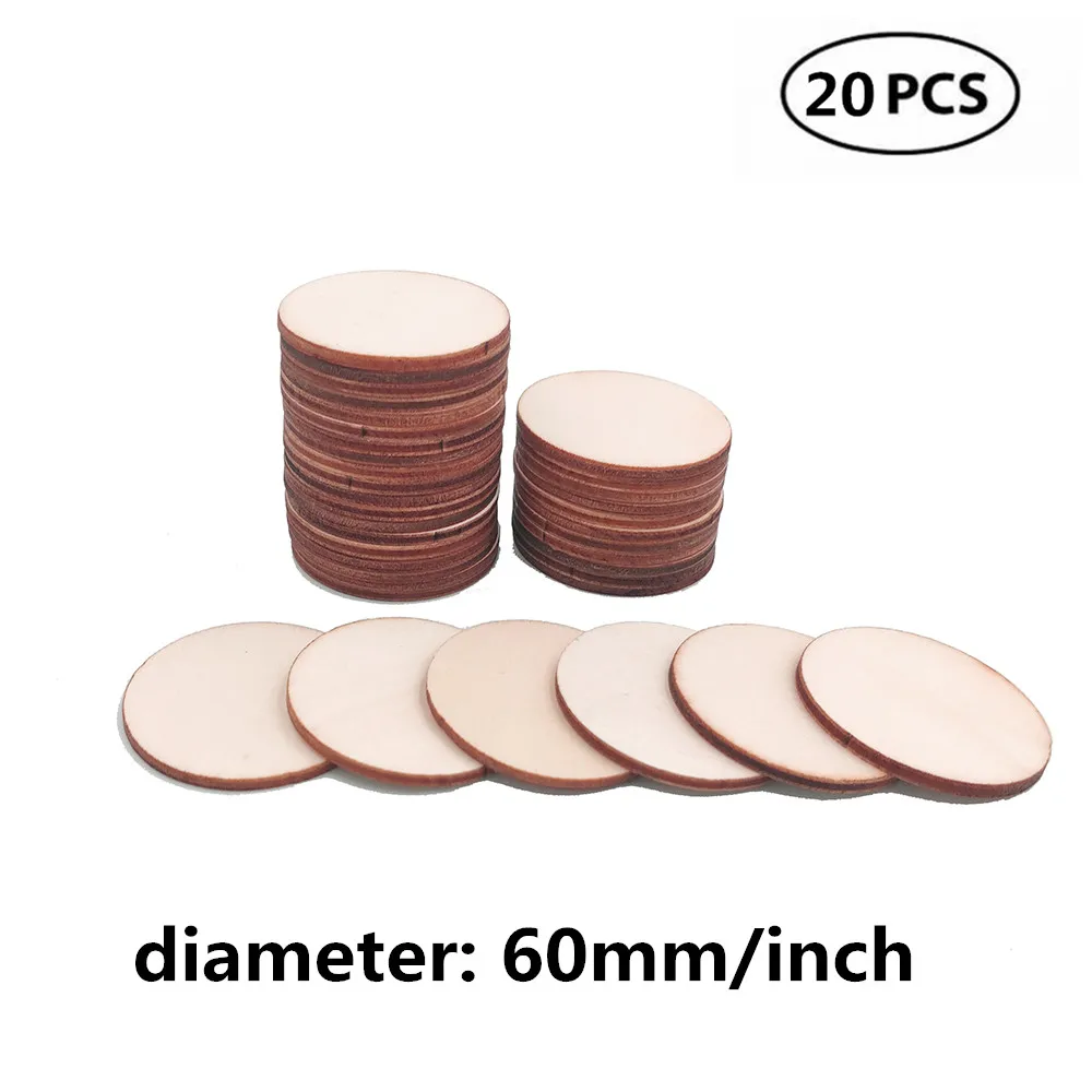 20pcs 60mm Натуральное пустое дерево кусочки ломтик круглый необработанные деревянные диски для поделок центральные деревянные DIY рождественские украшения - Цвет: 20pcs 60mm