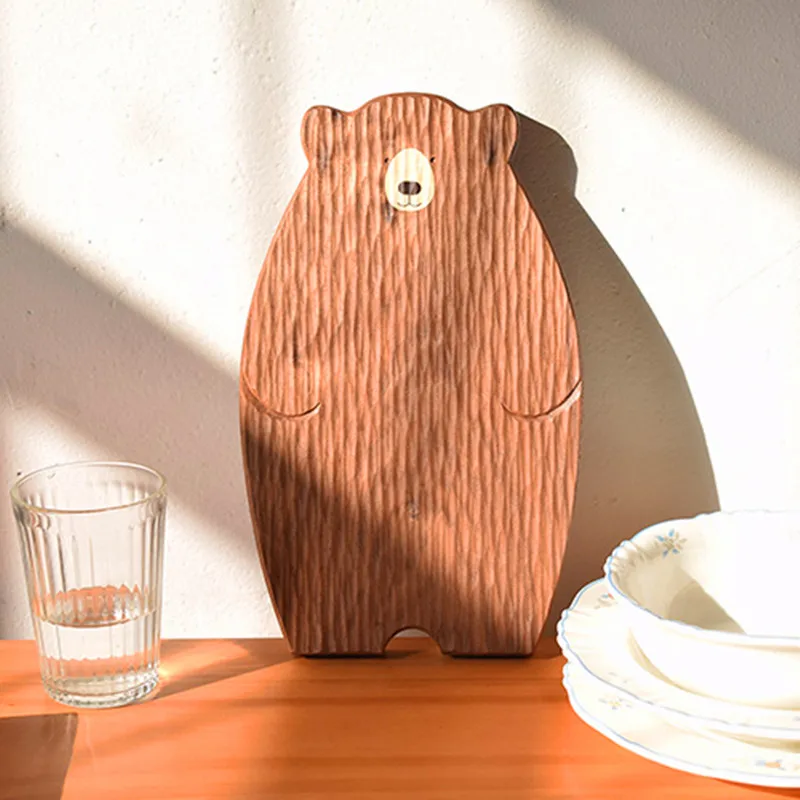 

Bear Wood Board Bread Plate Chopping Block Cute Bear Shape Bread Tray Black Walnut Cutting Board Table Decorations Food Display
