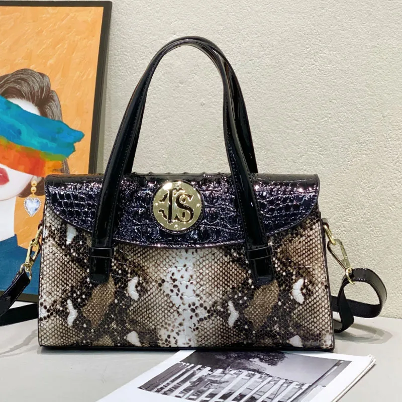 Женская сумка-тоут из натуральной кожи с текстурой змеиной | Багаж и сумки