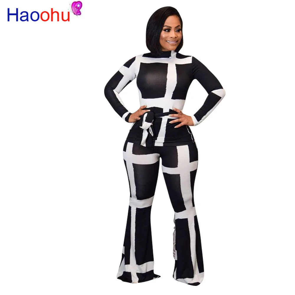 

Color Blocking 2 Piece Set Fall Winter Clothes for Women Long Sleeve Lace Up T Shirts and Wide Leg Pants Plus Size Causal Set
