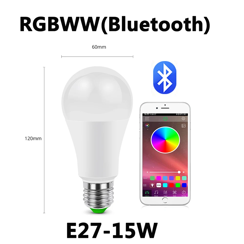 RGBWW Bluetooth 15W E27 Bluetooth RGB светодиодный светильник E14 Светодиодный светильник с ИК-пультом дистанционного управления волшебный светильник для домашнего декора умный IC светильник ing лампа - Испускаемый цвет: RGBWW Bluetooth 15W