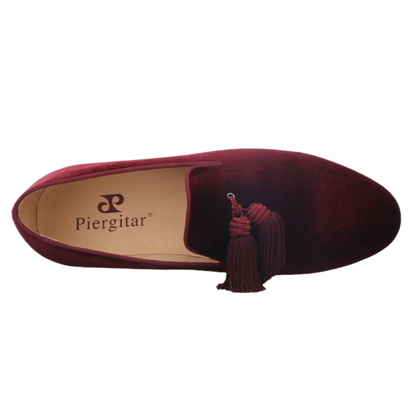 Piergitar 2019 Новые темно-красные цвета бархатные мужские туфли с кисточками