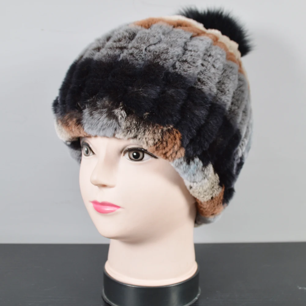 2020 детские трикотажные натуральным лисьим меховым помпоном головные уборы для