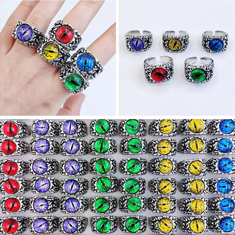 

30 Pcs/Lot Vintage Gothic Colorful Devil's Eye Open Rings for Men and Women Antique Silvery Punk Jewelry Party Gift Wholesale