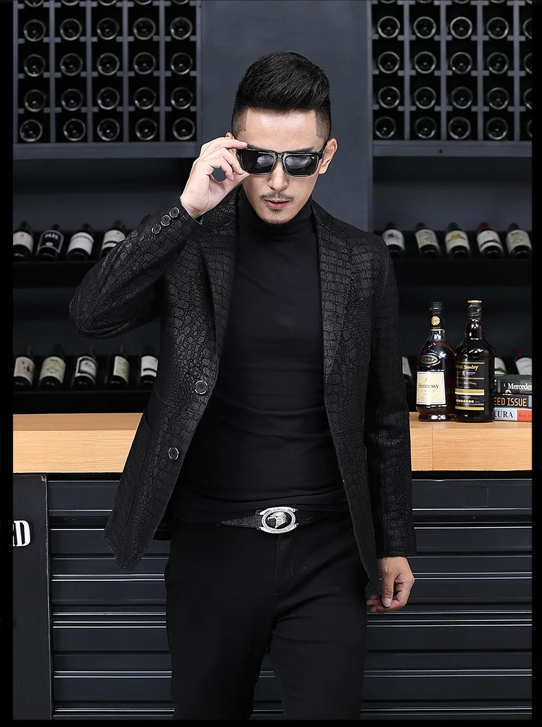 

crocodile Men Sheepskin suit Leather Jacket Slim Fit Casual Leather Jacket Fashion Coats