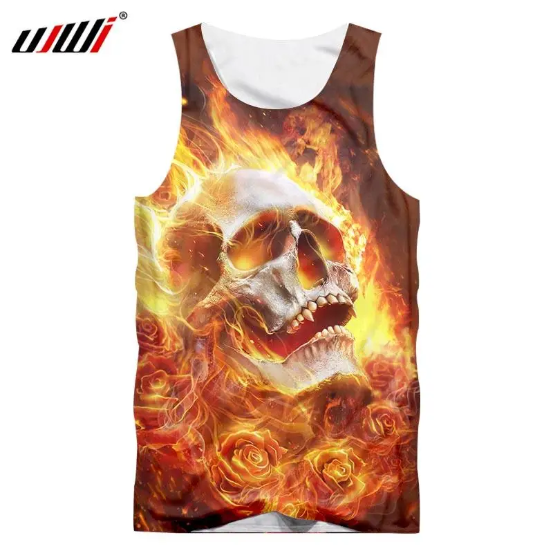 UJWI оригинальная новая горящая Скелет Мужские 3D печать огненного черепа &quot с О