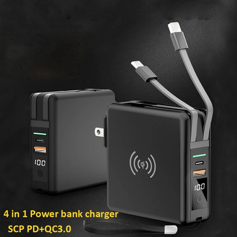 

Power Bank 10000mAh Wireless Charger Portable Phone Wall Charger Built-in Cable Type-C PD 18W Fast Charger Digital Display Hot