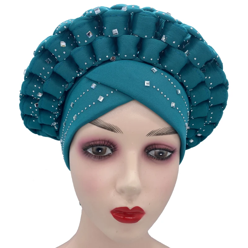 

2020 Latest Designs African Accessories Auto Gele Aso Oke Headtie Nigerian Wedding Gele Ready to Wear Turban Head Wraps