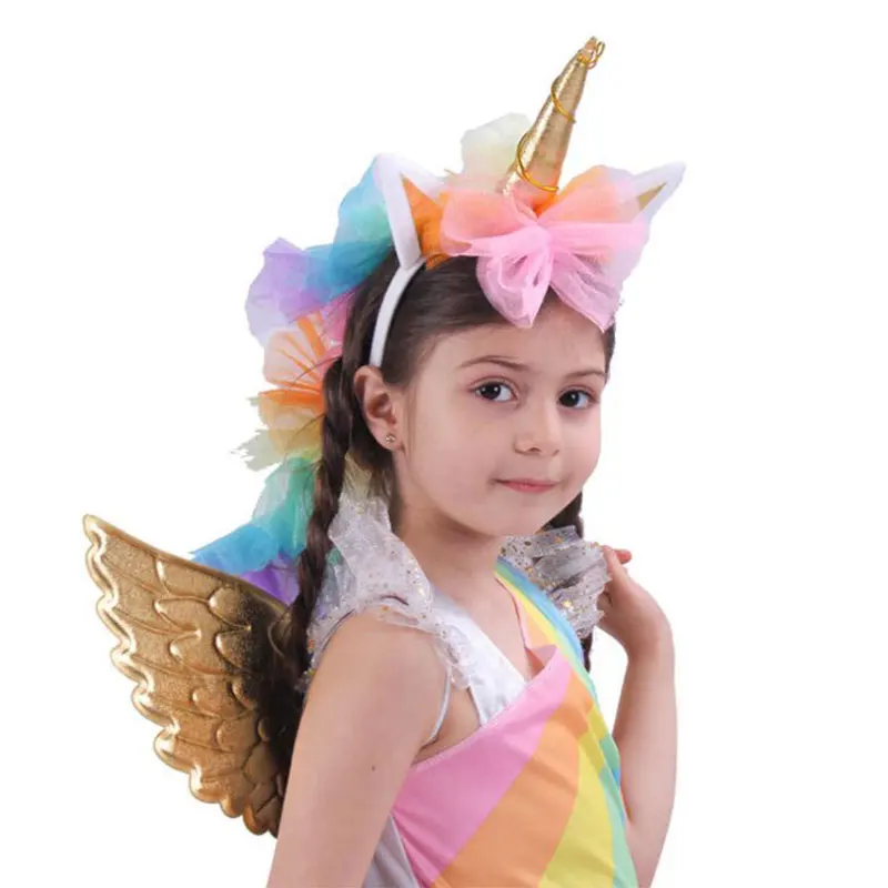 Пышное Радужное платье-пачка с повязкой на голову для девочек платье принцессы