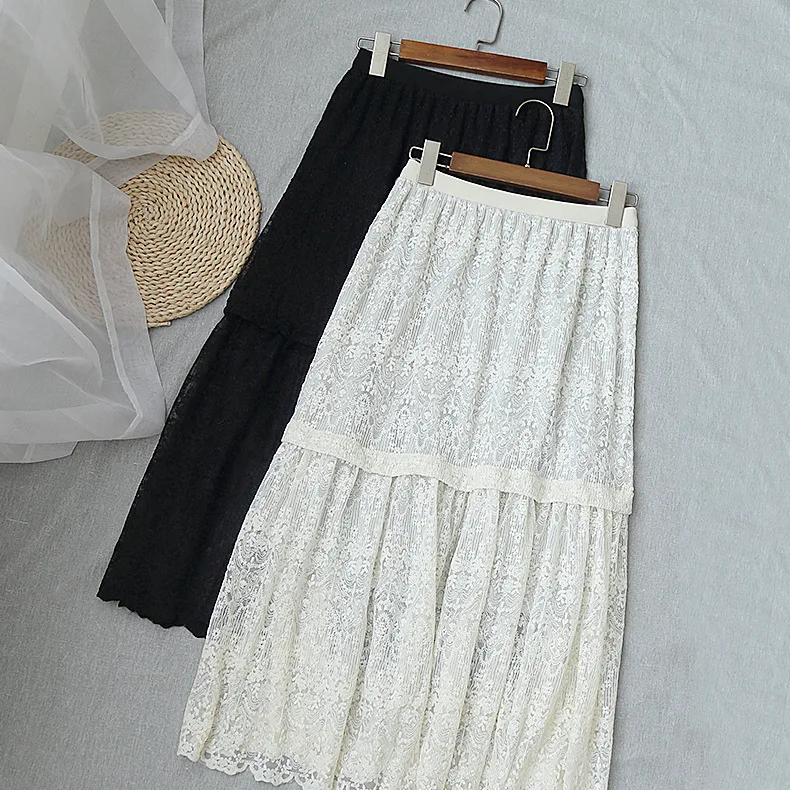 Черные белые клетчатые новые зимние корейские винтажные однотонные кружевные